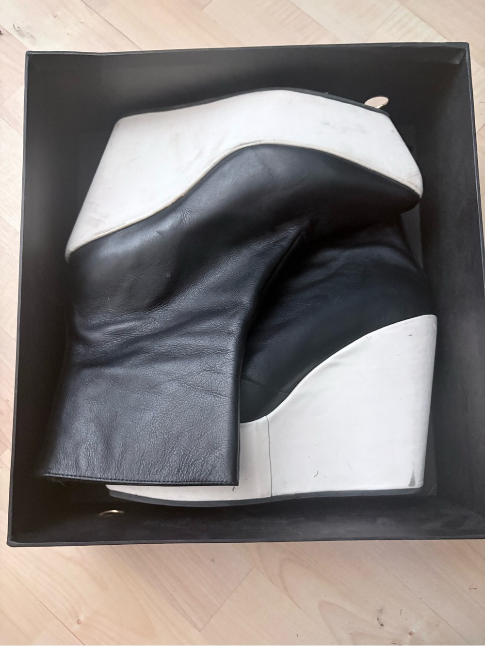 Unique Black & White Leather Wedge Boots